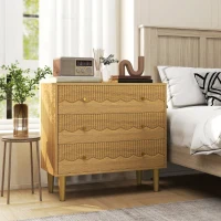 HOMCOM Dresser for Bedroom 3 Drawer Chest of Drawers with Steel Frame for Living Room in Oak(m-10)
