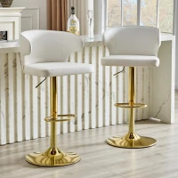 Lot de 2 tabourets de bar avec dossier, réglables en hauteur et pivotants 360°, 49.7x45x110 cm, Blanc(m-1)