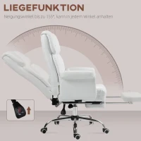 HOMCOM Ergonomische bureaustoel, in hoogte verstelbaar 48-56 cm, kantelbare rugleuning, voetensteun, wit(m-6)