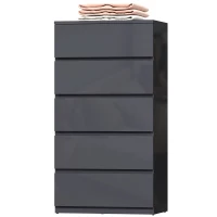 HOMCOM Commode 5 tiroirs, meuble de rangement à haute brillance, fermeture douce et silencieuse, 53 x 34 x 100 cm, gris(m-12)