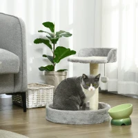 PawHut Tiragraffi per Gatti con Lettini, Corda in Juta e Peluche, 41x41x44 cm, Grigio Chiaro(m-2)