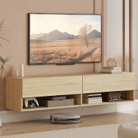 HOMCOM Mueble de TV Suspendido 2 Cajones Abatibles 2 Estantes Abiertos para Televisión 60 Pulgadas 140x32x31 cm Madera Natural(m-10)
