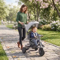 AIYAPLAY Triciclo per Bambini 6 in 1 con Maniglione di Spinta e Sedile Girevole, 111.5x52x98 cm, Grigio(m-2)