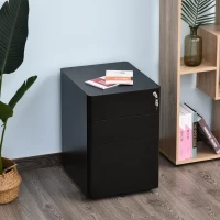 Vinsetto Caisson de bureau rangement bureau sur roulettes 3 tiroirs coulissants verrouillables trieur à dossiers dim. 39L x 48I x 59H cm acier noir(m-9)