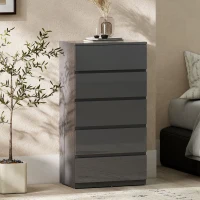 HOMCOM Commode 5 tiroirs, meuble de rangement à haute brillance, fermeture douce et silencieuse, 53 x 34 x 100 cm, gris(m-10)