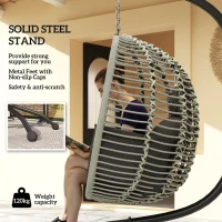 Outsunny Outdoor Swing Chair with Thick Padded Cushion, Patio Hanging Egg Chair with Metal Stand, Foldable Basket, Cup Holder, Rope Structure for Indoor & Outdoor, Dark Grey(m-4)