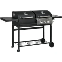 Outsunny Gasgrill BBQ-Grill, inclusief thermometer, warmhoudplaten, 161 x 54 x 103 cm, Zwart + Zilver(m-1)
