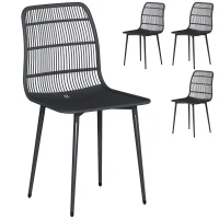 Outsunny Sedie da Pranzo per Esterni Set da 4, Sedie da Giardino con Schienale Fessurato, Nero(m-1)