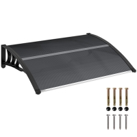 Outsunny Front Door Canopy Outdoor Awning Aluminium Rigid Plastic Polycarbonate Rain Shelter UV Water Rain Resistant 100 x 75cm Black