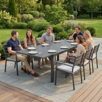 Outsunny Mesa de Jardín Extensible 150/225x85x75 cm Mesa de Comedor de Aluminio con Tablero de Listones para 6-8 Personas Gris(m-12)