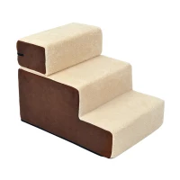 PawHut Hondentrap 3 treden kattentrap huisdierentrap huisdier pluche beige(m-10)