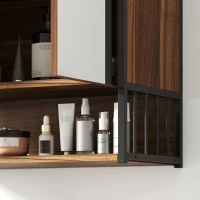 HOMCOM Armoire murale salle de bain avec miroir meuble salle de bain avec compartiment ouvert porte à fermeture amortie marron(m-9)