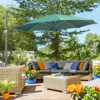 Outsunny 3 x 3(m) Cantilever Parasol with Cross Base, Garden Umbrella with 360° Rotation, Crank Handle and Tilt for Outdoor, Patio, Green(m-2)