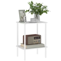 HOMCOM Moderne 2-laagse Bijzettafel met Opbergruimte en Metalen Frame voor Woonkamer, Slaapkamer, Wit(m-11)