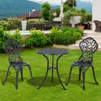 Outsunny Ensemble de bistrot 3 pièces avec 2 chaises et 1 table ronde style antique, pour jardin, terrasse, balcon, noir(m-9)