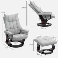 HOMCOM Relaxfauteuil met hocker, draaibaar, fluweellook, verstelbare rugleuning, tot 150 kg, Grijs(m-3)