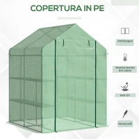 Outsunny Serra da Giardino con Scaffali, Copertura in PE e Porta Avvolgibile, 143x138x190 cm, Verde(m-6)