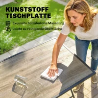 Outsunny Tuinmeubelset Inklapbaar Eetset 5-delig Tafel met 4 Ademende Stoelen Houtlook Ruimtebesparend(m-6)
