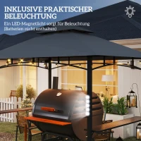 Outsunny Grillpaviljoen, tuingrilltent met kruidenplanken, LED-verlichting, metaal, kunststof, 243L x 148B x 248H cm, grijs(m-6)