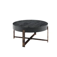 Table basse ronde style rétro‑industriel, stable et résistante, patins antidérapants et protège‑sol, 68x68x36 cm, Noir(m-10)