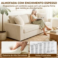 HOMCOM Sofá de 3 Lugares Moderno 212x80x88 cm Sofá Sala de Estar Estofado com 2 Almofadas Apoio de Braços e Estrutura de Aço  Creme(m-5)