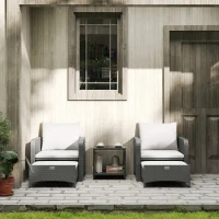 Outsunny Five Piece Rattan Garden Furniture Set with 2-Tier Coffee Table and Ottomans  - Cream White(m-10)