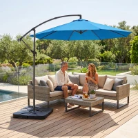 Outsunny 3m Overhanging Parasol, with Base, Weights and Cover - Blue(m-9)