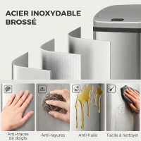HOMCOM Poubelle de cuisine automatique 48L en acier inoxydable, couvercle à fermeture en douceur, 33x25x69cm, argent(m-5)