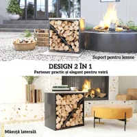 Outsunny Suport pentru Lemne de Interior 2 în 1, Suport Înălțat cu Separator, pentru Șemineu, 58 x 36 x 60 Cm, Negru(m-4)