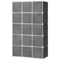 HOMCOM Kledingkast in Blokdesign, 2 Grote en 9 Kleine Blokken, Kunststof, Metaal, 111L x 47B x 183H cm, Zwart+Wit(m-10)