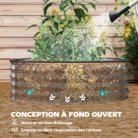 Outsunny Jardinière surélevée galvanisée en acier lit de jardin bordure caoutchouc 181 x 93 x 30 cm argent(m-6)