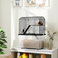 PawHut Three-Tier Gerbil Cage, Hamster Cage for Dwarf Hamster w/ Wheels, Deep Bottom, Food Dish, Water Bottle(m-10)