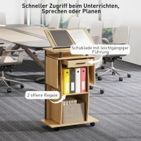 HOMCOM Mobiele lessenaar met inklapbare zijbladen, laptoptafel met lade en schappen, eikenlook(m-6)