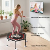 SPORTNOW Trampolín de Fitness 114x114x132 cm con Mango Ajustable de 3 Niveles y Marco de Acero Rojo(m-6)