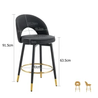 Tabouret de bar pivotant 360°, dossier ajouré design, lot de 2, 44x44x91.5 cm, Noir(m-3)