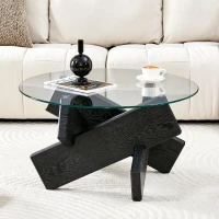 Table basse ronde, design moderne, facile à nettoyer et stable, 79x79x45 cm, Transparent(m-4)