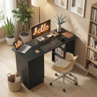 HOMCOM Computer Desk, Writing Table, PC Workstation with 3 Storage Shelves and Drawers, Handle, for Home Office, Black(m-7)