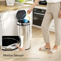 HOMCOM 42L Automatic Motion Sensor Rubbish Bin with Fingerprint Resistant, Stainless Steel, Silver Tone(m-4)