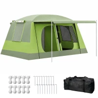 Outsunny Tente de camping avec porche pour 4 personnes légère portable, facile à Installer, sac de transport et crochet, vert(m-11)