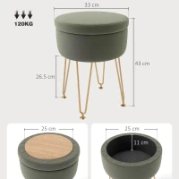 HOMCOM 5L Velvet-Feel Storage Ottoman - Green(m-3)
