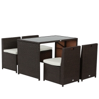 Outsunny Ensemble salon de jardin encastrable 4 chaises monoblocs avec coussins déhoussables et table résine tressée