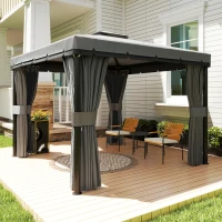 Outsunny Gazebo ca. 3x3m Waterafstotend Stabiel Winterbestendig Tuinpaviljoen met Dubbel Dak Rits-Muggennetten(m-9)