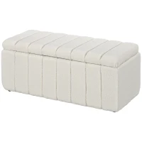 HOMCOM Opbergbank met Zacht Teddypluche, Gestoffeerde Bank met Houten Frame, Bedbank met Opbergruimte, Schoenenbank voor Slaapkamer, Woonkamer en Hal, 102 x 45 x 46 cm, Crèmewit(m-1)