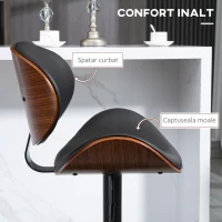 HOMCOM, Set de 2 Scaune de Bar, Cu Spătar Reglabile pe Înălțime, PU, oțel, 53x52x96-116 cm, Negru(m-6)