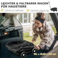 PawHut hondenwagen, inklapbare hondenbuggy voor dwerghonden tot 4 kg, opvouwbare kattenbuggy met duwstang, wasbaar kussen, veiligheidslijnen, opbergzak, 4 wielen, Zwart(m-4)
