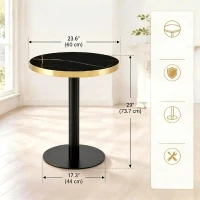 Table d'appoint ronde, plateau anti-rayures facile à nettoyer, 60x60x74 cm, Noir(m-3)