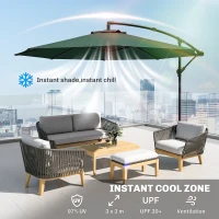Outsunny 3 m Overhanging Cantilever Parasol, with Cross Base - Dark Green(m-4)