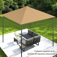 Outsunny Techo de Repuesto para Cenador, 3x3 m, Cubierta de Repuesto con 8 Orificios de Drenaje, Ventilación y Protección UV, SOLO Toldo de Recambio para Pabellón Gazebo, Beige(m-9)