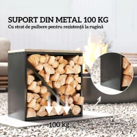 Outsunny Suport pentru Lemne de Interior 2 în 1, Suport Înălțat cu Separator, pentru Șemineu, 58 x 36 x 60 Cm, Negru(m-5)