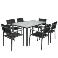 Outsunny Garden Dining Set with Acacia Wood Table Top, Outdoor Table and Stackable Chairs Set for 6 with Texteline Seat, Grey